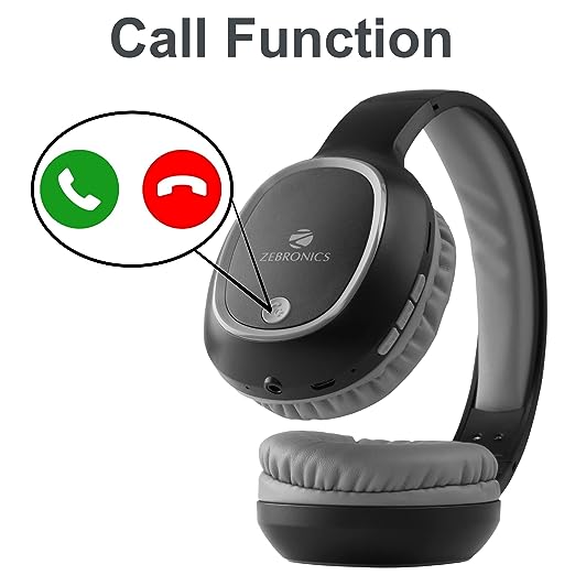 ZEBRONICS Zeb-Thunder Bluetooth Wireless Over Ear Headphone FM, mSD, 9 hrs Playback with Mic (Black) ZEBRONICS Zeb-Thunder Bluetooth Wireless Over Ear Headphone FM, mSD, 9 hrs Playback with Mic (Black)